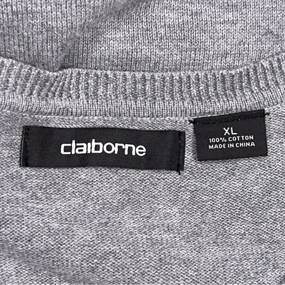 XL Liz Claiborne Grey Argyle Sweater  Vneck Academia Long Sleeve Knit